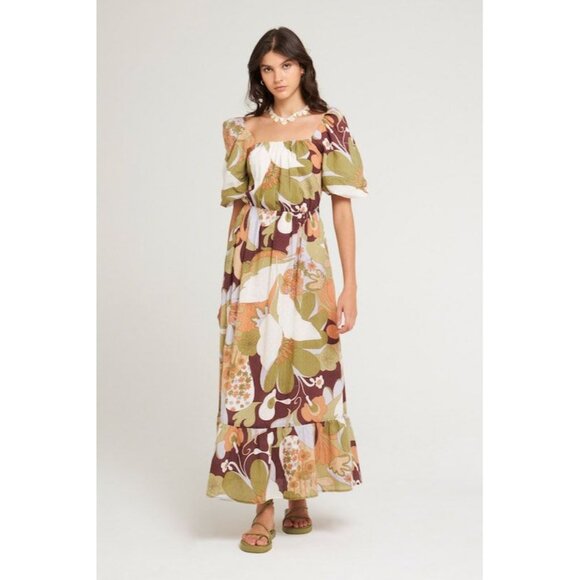 Antik Batik Bahia Cutout Ruffle Maxi Dress With Square Neckline  Adjustable Back - Picture 1 of 14